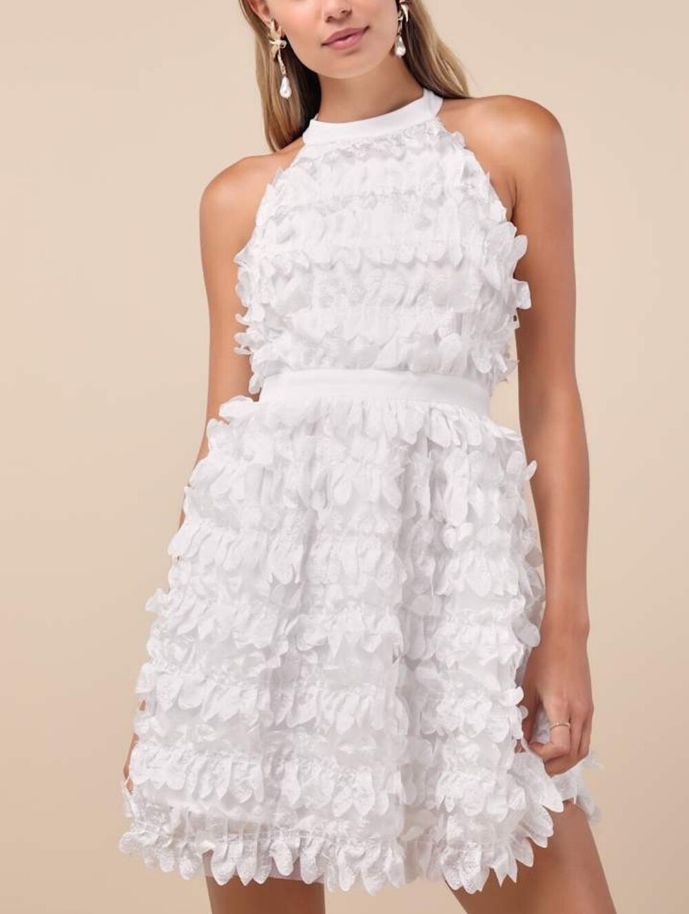 Lulus Dearly Adored White Applique Halter Mini Dress Bridal Romantic XL